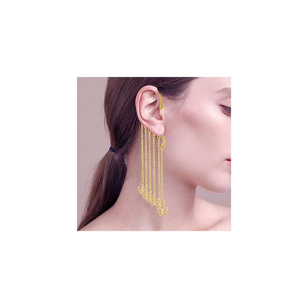 Aretes largos con borla y mariposa sin perforación