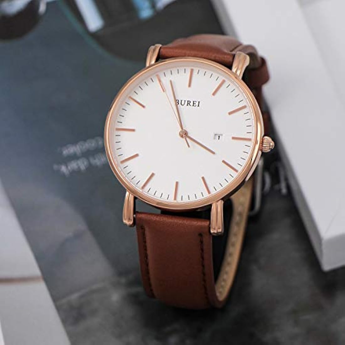 BUREI - Reloj de pulsera analógico para hombre con fecha