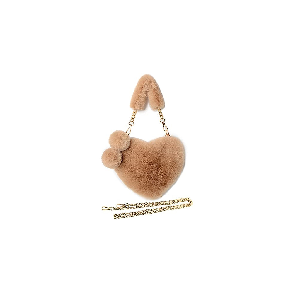 Bolsos peludo para niñas con forma de corazón esponjoso