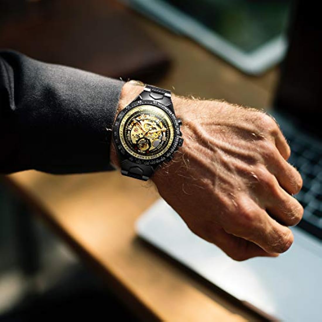 Reloj de pulsera mecánico con diseño de esqueleto Steampunk