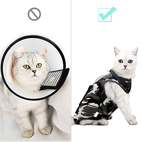 Gato traje de recuperación profesional para heridas abdominales o enfermedades de la piel, alternativa de cuello electrónico para gatos y perros, después de la cirugía, traje de pijama (pequeño, camuflaje)