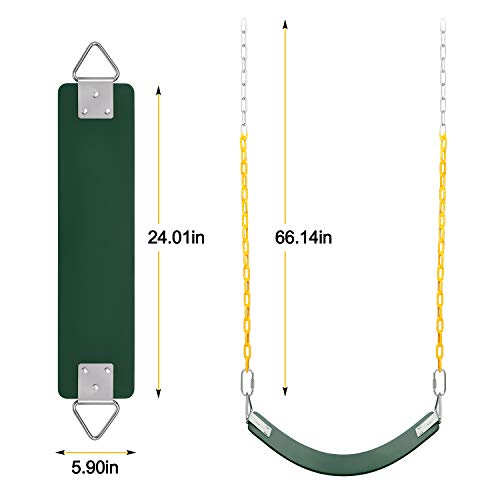 AGPTEK Juego de columpio, asiento oscilante con cadenas antioxidantes de 65.7 in, revestimiento termoplástico, soporte de 660 libras, asiento oscilante, accesorios de repuesto con ganchos para exteriores, patio de recreo, selva y gimnasio, verde