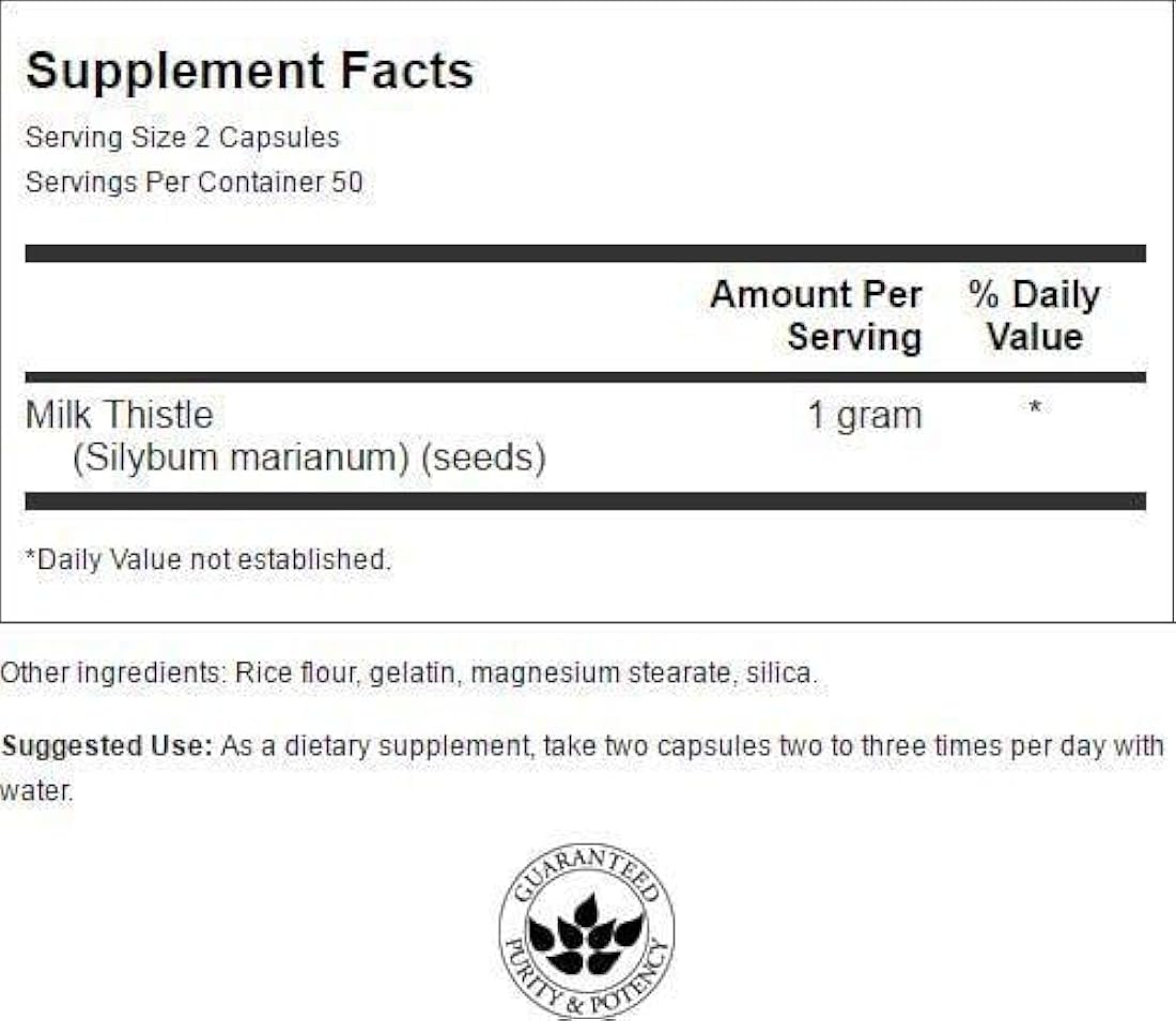Cardo de leche de espectro completo 500 mg 100 cápsulas