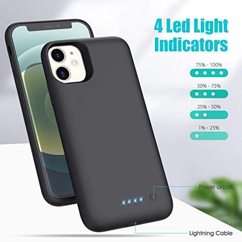 Funda de batería para iPhone 12/12 Pro, funda de carga de batería de 6800 mAh, funda protectora de batería para iPhone 12/12 Pro, funda inteligente de 6.1 pulgadas, color negro