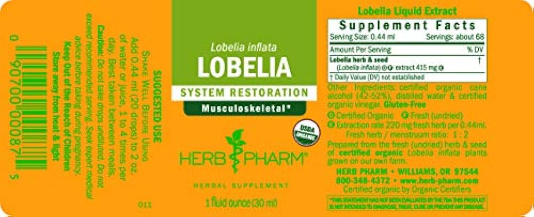 Extracto de lobelia orgánico certificado Herb Pharm
