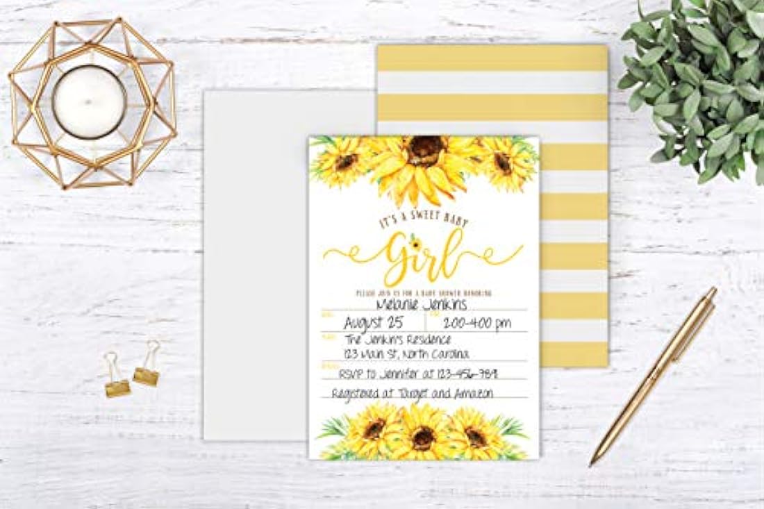 Invitaciones para baby shower con diseño de girasol