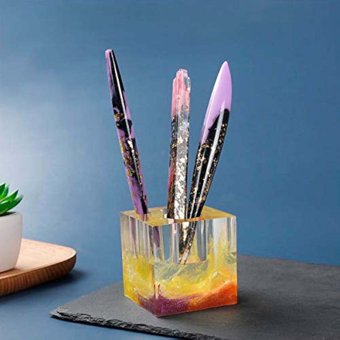 BuQiuRen - Molde de silicona para bolígrafos y bolígrafos de resina de 3 piezas con forma de bolígrafo de epoxi y 45 bolígrafos de recarga, para hacer manualidades con bolígrafos y velas, herramienta para regalo de profesor y estudiante