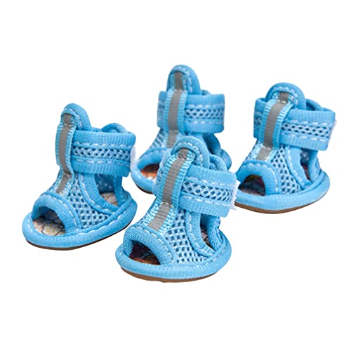 Hemobllo Zapatos de verano para perro, zapatos de malla transpirables para perro, sandalias antideslizantes para mascotas, protectores de patas de perro, para mascotas, perros pequeños, gatos, cachorros (4 unidades, azul) - Talla 1