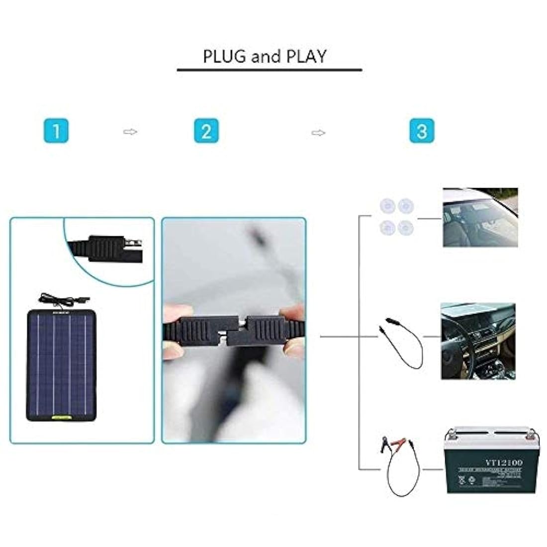 Panel solar portátil de 12 V y 10 W con adaptador