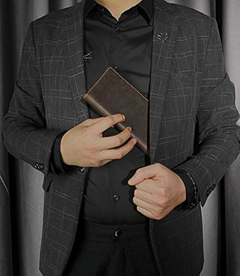 LXFF - Cartera larga de piel auténtica vintage para cheques