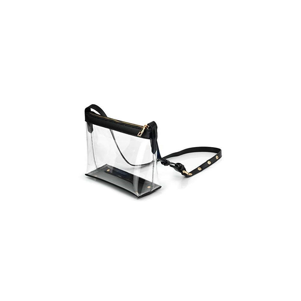 Bolso cruzado con cremallera transparente y ribete de cuero