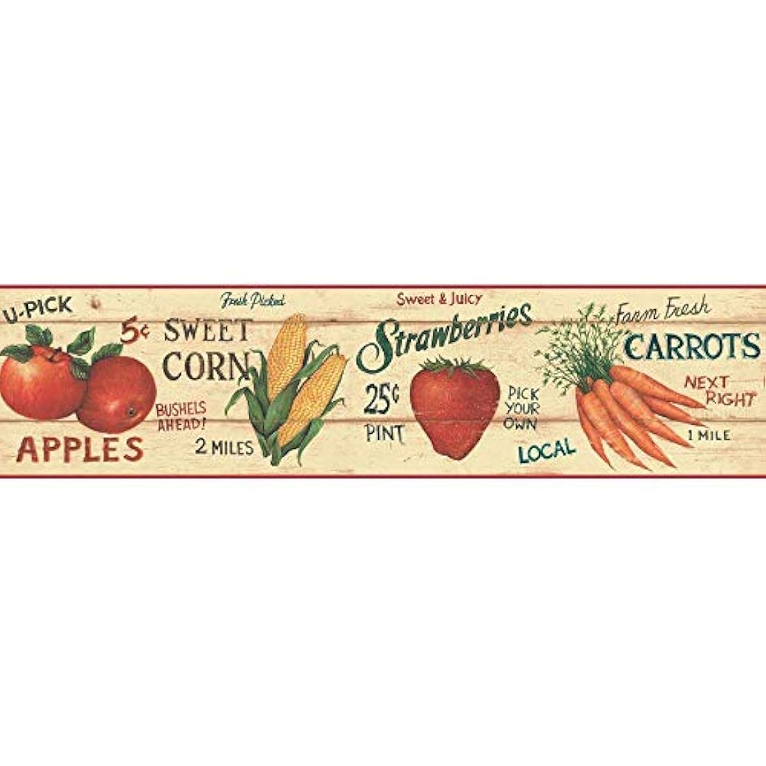 Cenefa de papel pintado con diseño de frutas y verduras