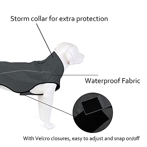 Mile High Life Chubasquero para perro, ropa ajustable a prueba de agua, chaqueta ligera con tira reflectante, cierre fácil de poner, gris oscuro, XXS