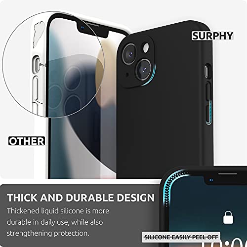 SURPHY Funda de silicona compatible con iPhone 13 (6.1 pulgadas 2021), con protección para cámara, funda de silicona líquida con forro de microfibra (negro)