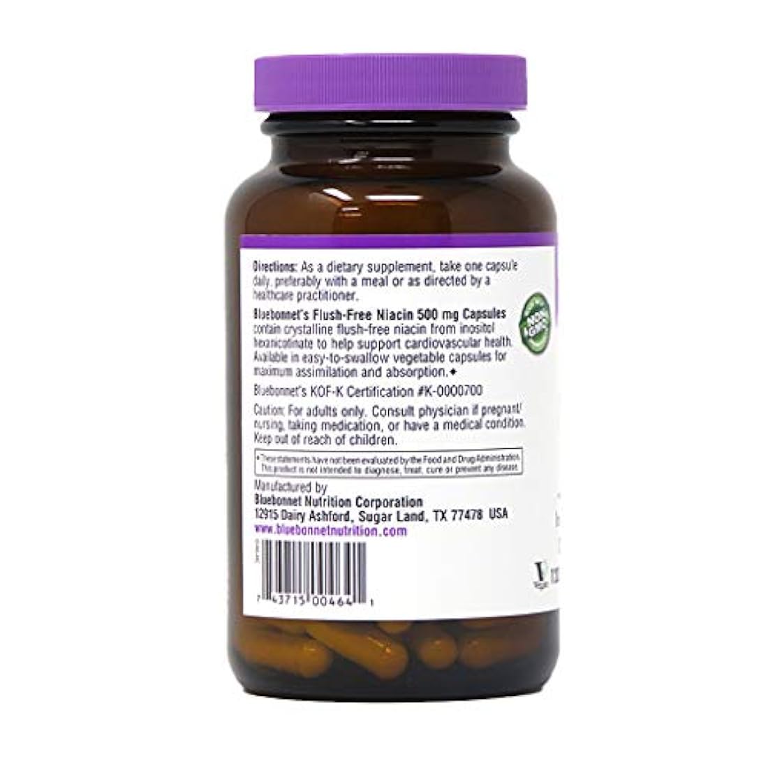 Bluebonnet Niacina sin enjuague 500 mg cápsulas vegetales, 120 unidades