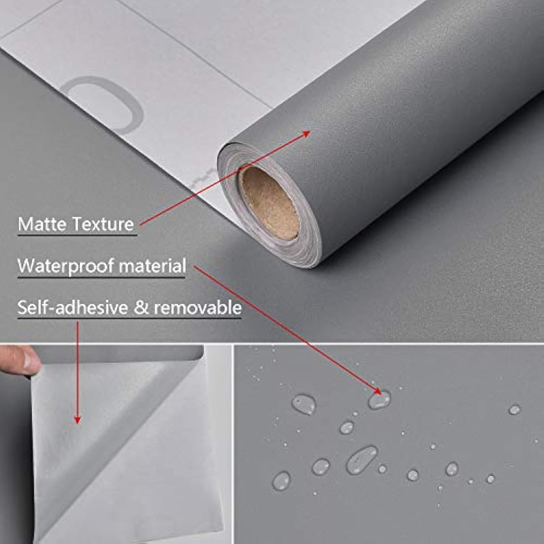 Papel vinilo autoadhesivo pintado gris (15.7 x 32.8 pies)