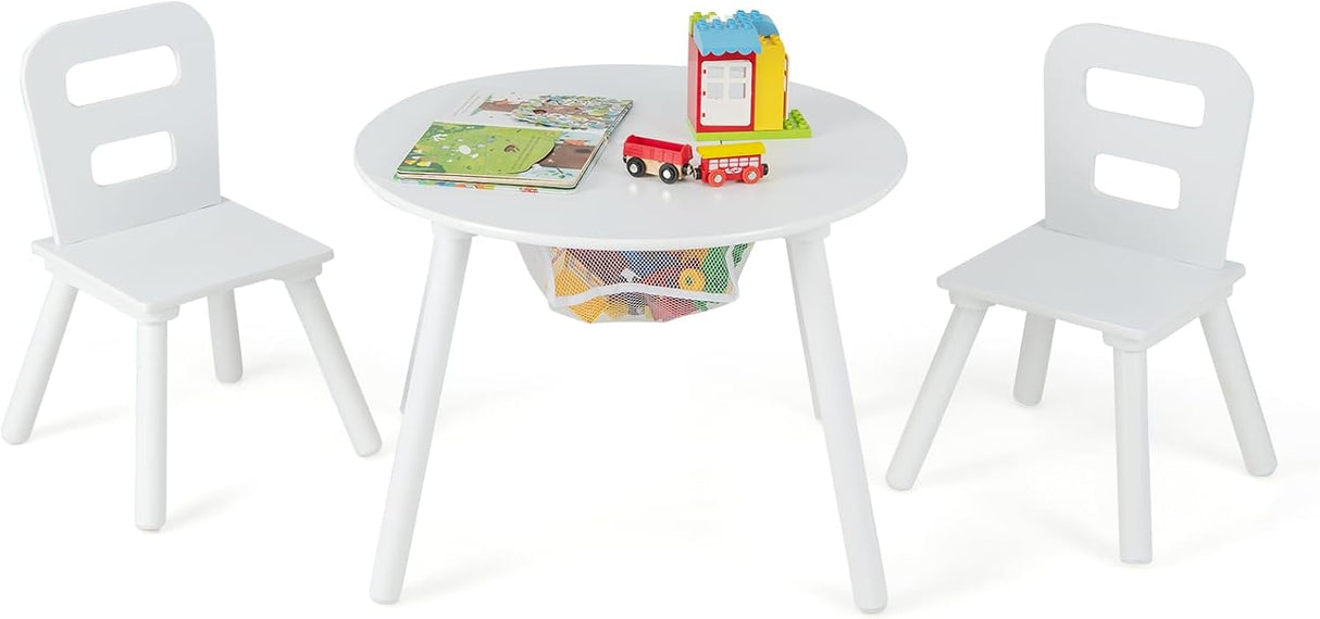 Juego de mesa y silla para niños de madera blanca