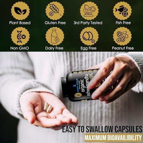Suplemento de Ashwagandha Orgánico 2250 mg - 90 Cápsulas
