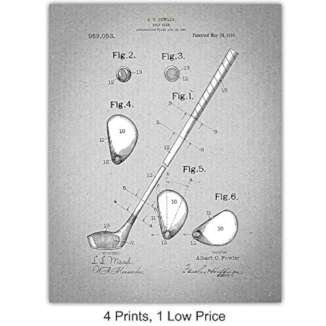 Juego de impresión de arte de pared de patente de golf