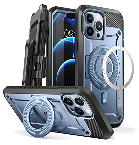 SUPCASE Unicorn Beetle Pro Mag Case for iPhone 13 Pro Max (2021 Release) 6.7 Inch, Compatible with MagSafe Full-Body Rugged Belt-Clip Case with Built-in Screen Protector & Kickstand (Cerulean)