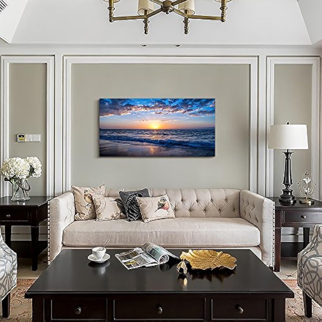 Lienzo decorativo para pared,diseño de luna,color azul