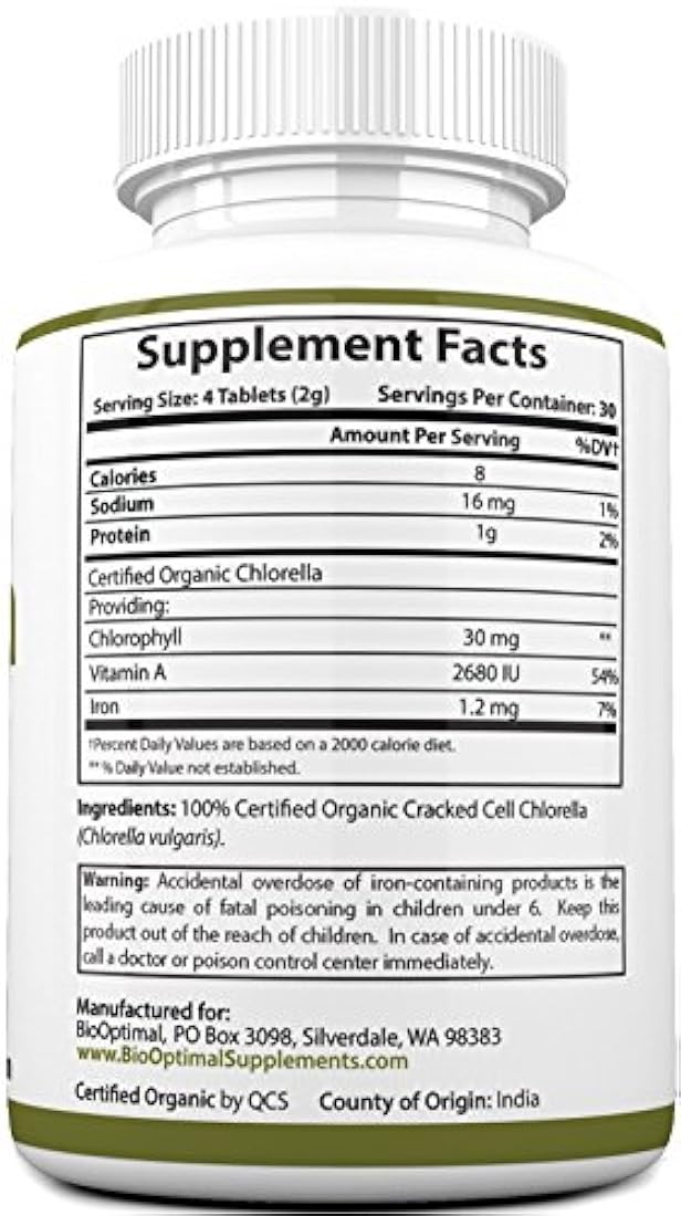 BioOptimal Chlorella, comprimidos orgánicos de clorella
