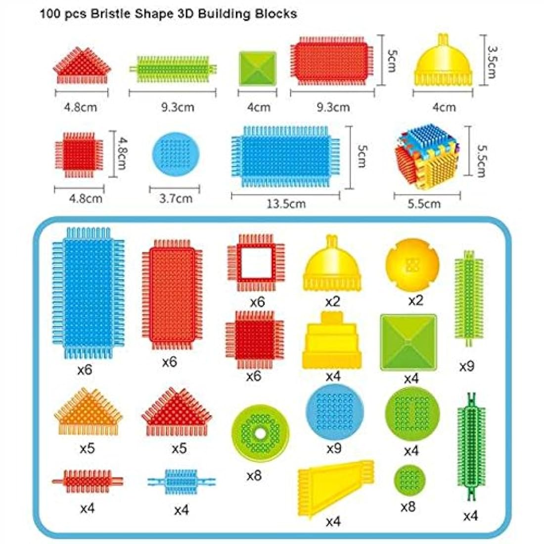 Juego de 100 bloques de construcción con forma de cerdas