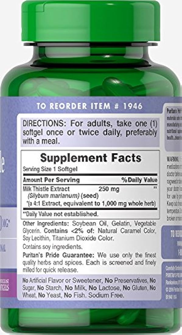 Puritans Pride - Extracto de leche de cardo 180 cápsulas