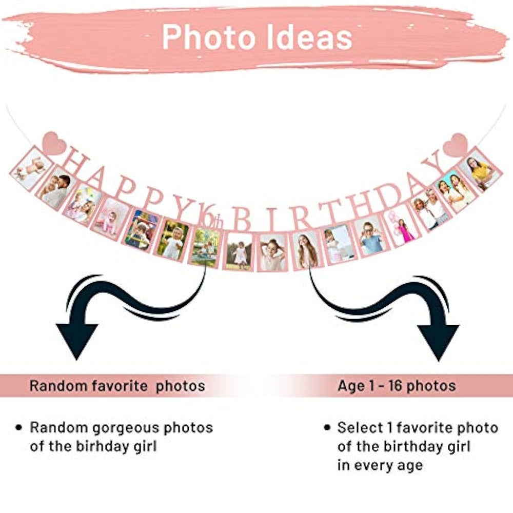 Pancarta de fotos con 16 decoraciones de cumpleaños