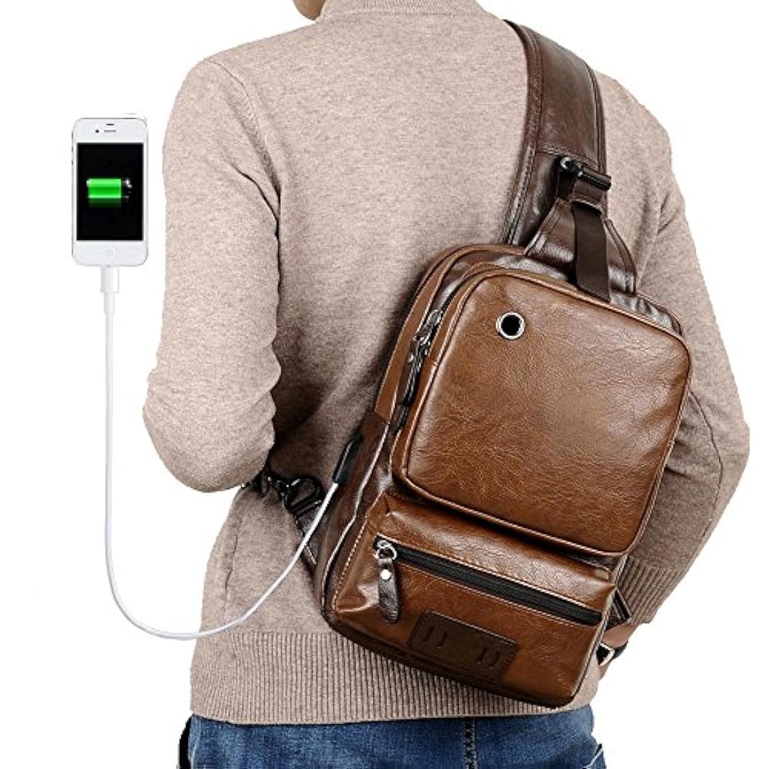 Bolso bandolero de piel para hombre color marrón. SDIYABOLO