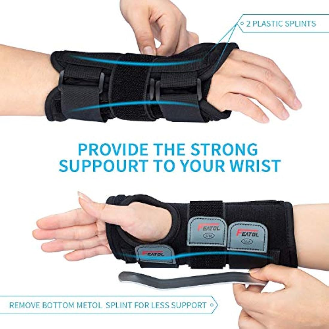 Muñequera ajustable con férulas Derecha, Talla M/L, Negro