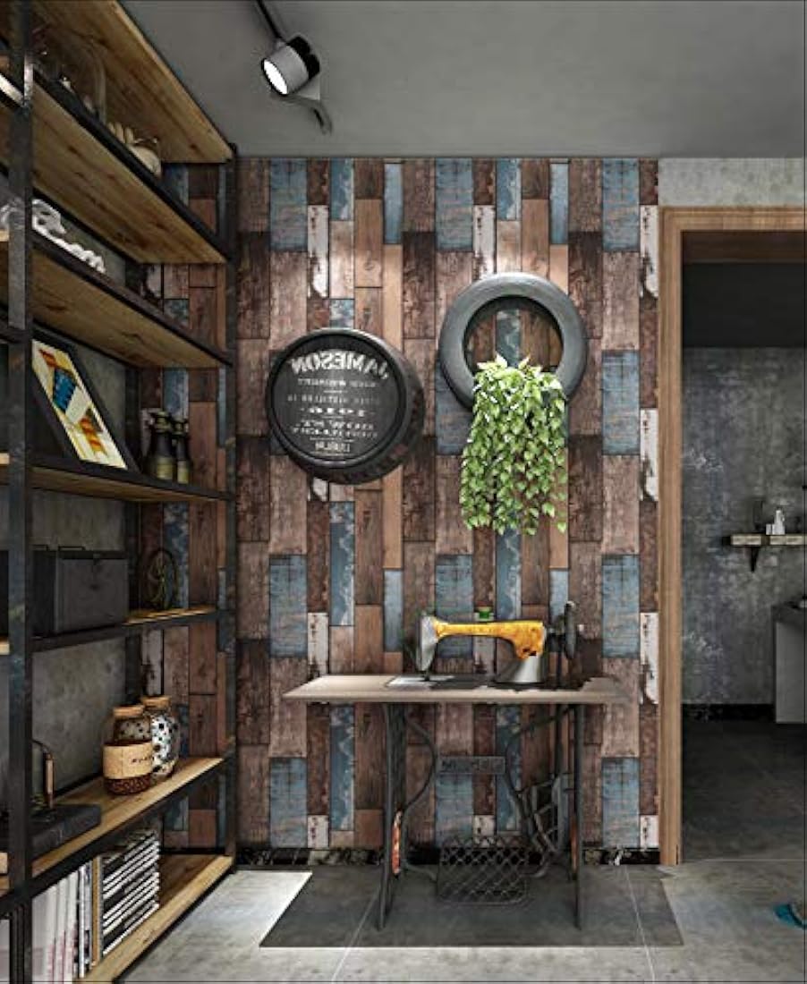 Papel pintado para pared, diseño de madera, Multicolor