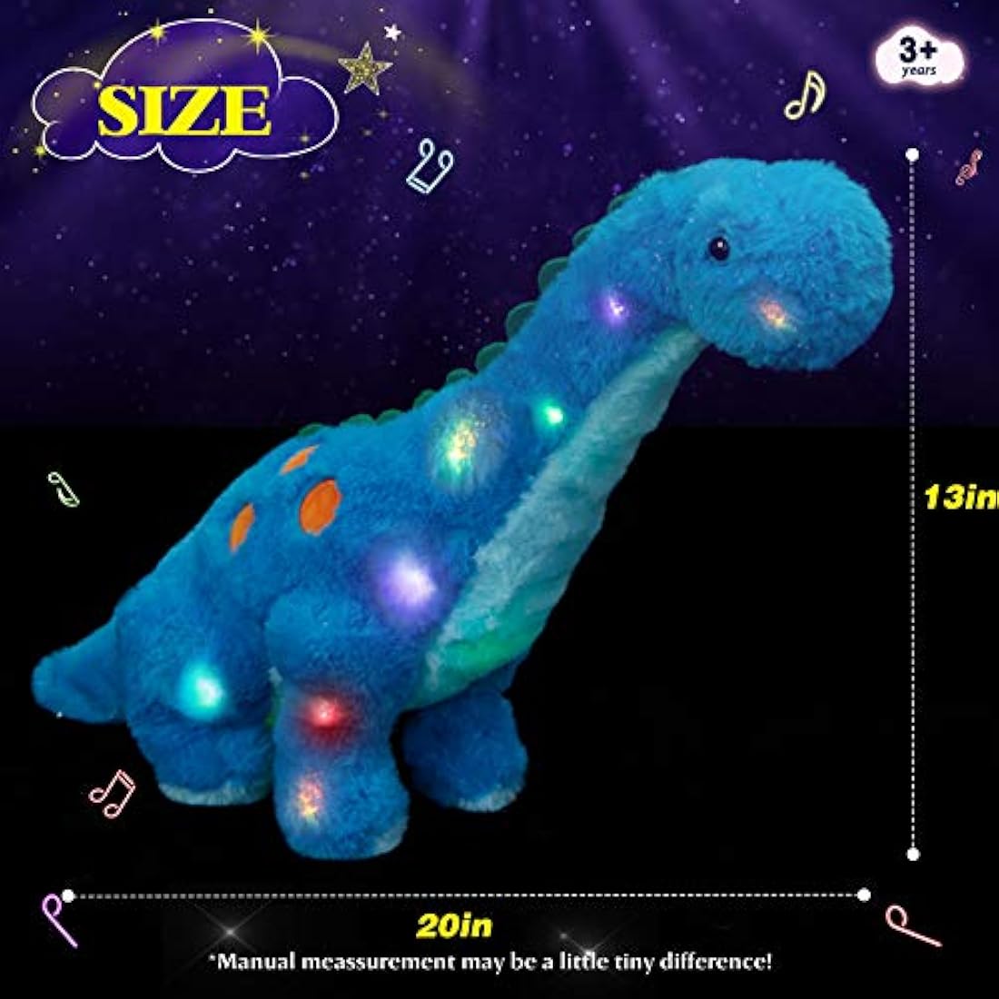 Almohada de peluche con diseño de dinosaurio musical