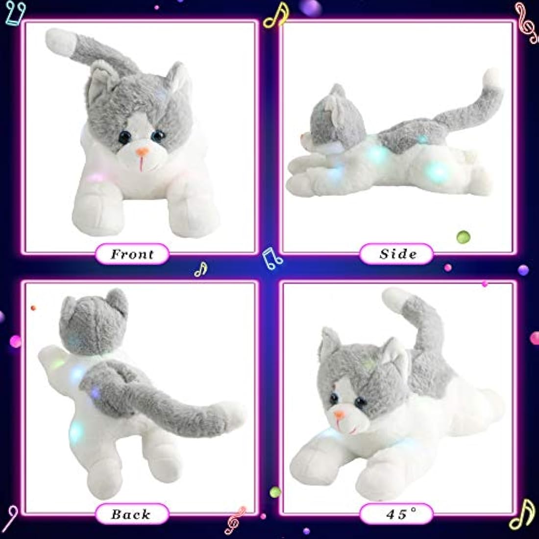 Peluche de gatito con luz LED para niños y niñas 15 pulgadas