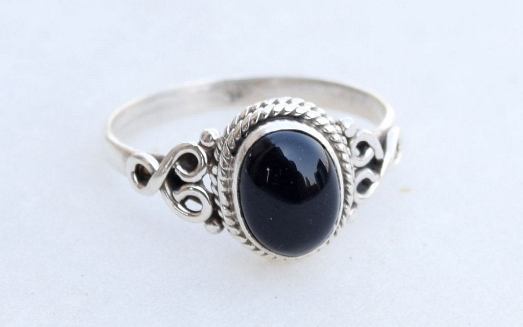 Anillo de Piedra Ónix Negro Plata 925 Para Mujer Talla 5 Navidad