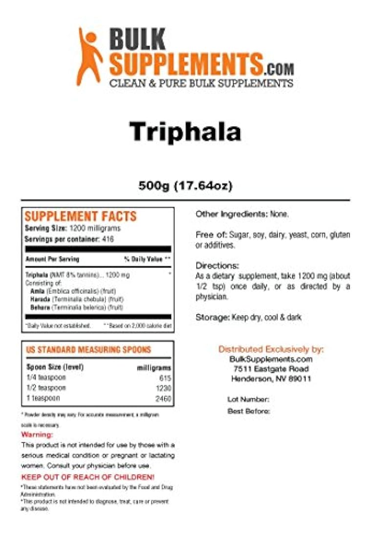 Triphala en polvo por bulksupplements antioxidantes