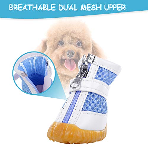 AOFITEE Zapatos de malla para perro, zapatos transpirables para perros pequeños, sandalias impermeables para mascotas con suela antideslizante y cierre de cremallera, protector de patas de mascotas duradero para pavimentos calientes