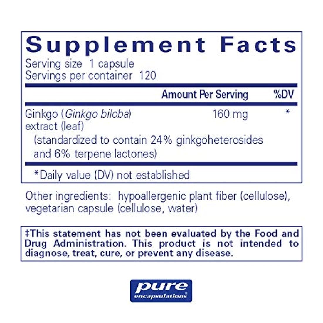 Pure Encapsulations – Ginkgo de 50 160 mg, 766298003047, 1