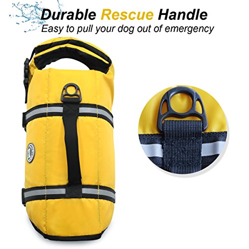 Vivaglory Chaleco salvavidas Ripstop para perro, reflectante y ajustable para perros con mango de rescate para natación y navegación