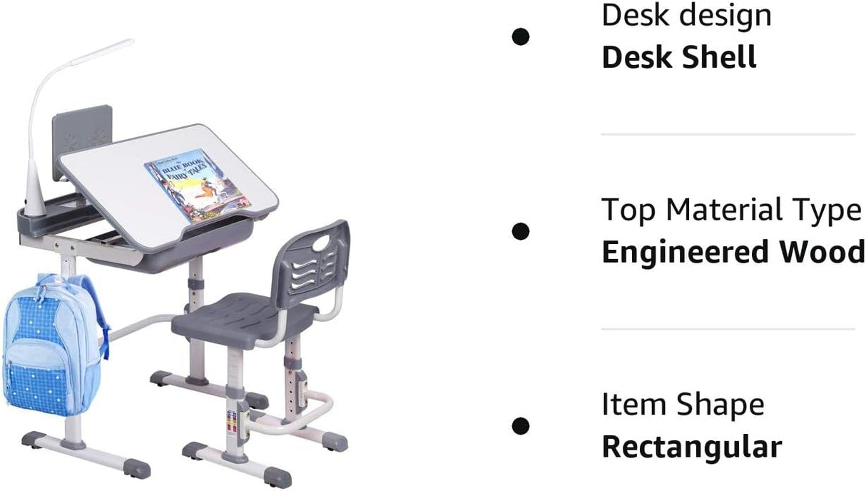 Escritorio y Silla Ajustables para Niños con Luz LED y Cajón