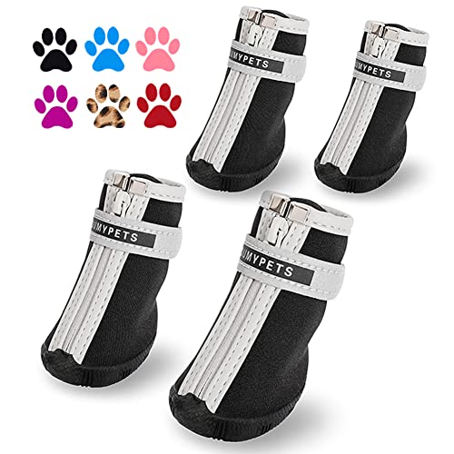QUMY - Zapatos para perros pequeños, cachorros, botas para el pavimento caliente, botas de nieve para el invierno, con tira reflectante, suela de goma antideslizante, 4 unidades