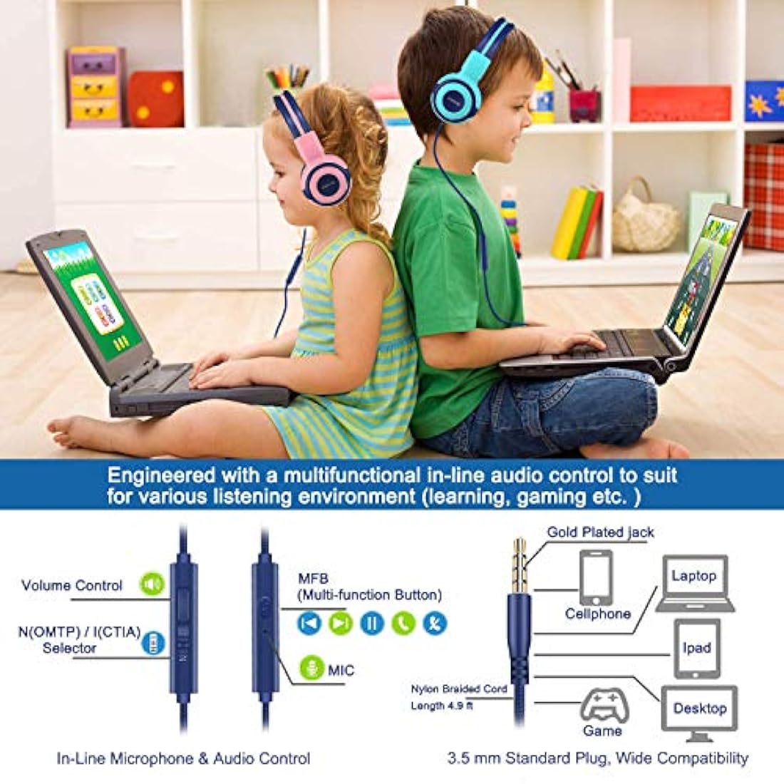 Auriculares portátiles para niños con protección auditiva