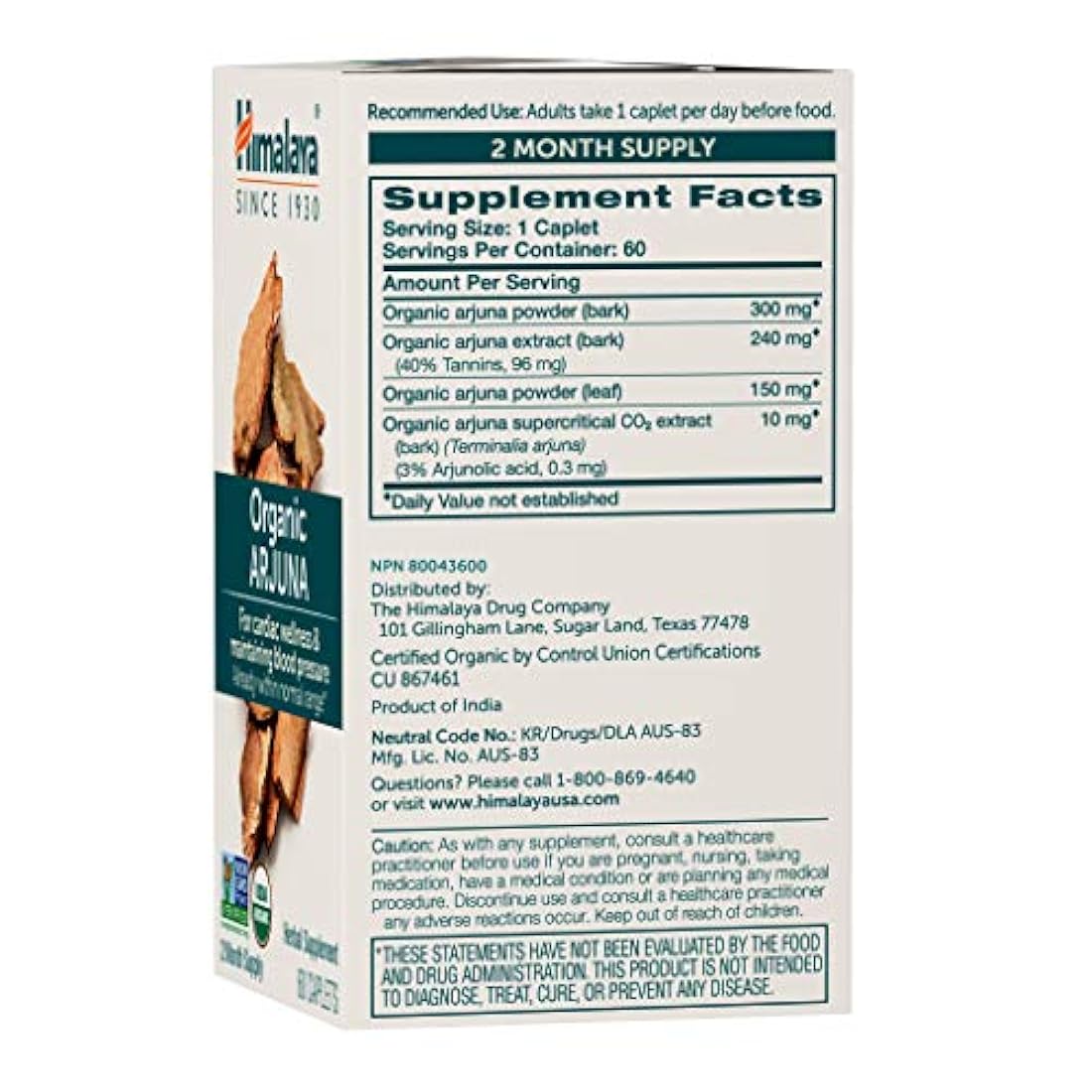 Arjuna orgánica Himalaya 60 cápsulas para colesterol,presión