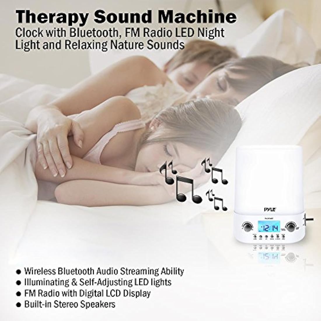 Pyle Bluetooth Nightlight Home Audio Radio, color blanco