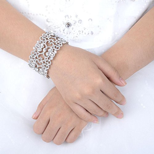 EVER FE Brazalete elástico de novia de cristal austriaco