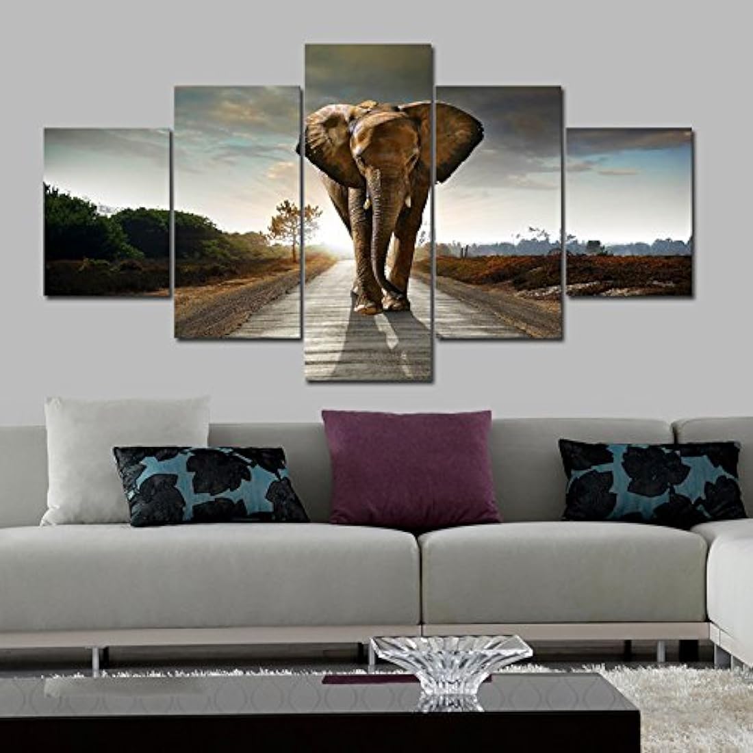 Wieco- Obra de arte de elefante, moderno de árboles púrpuras