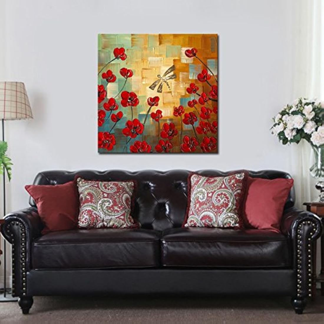 Las libélulas aman las flores, pintura al óleo para colgar