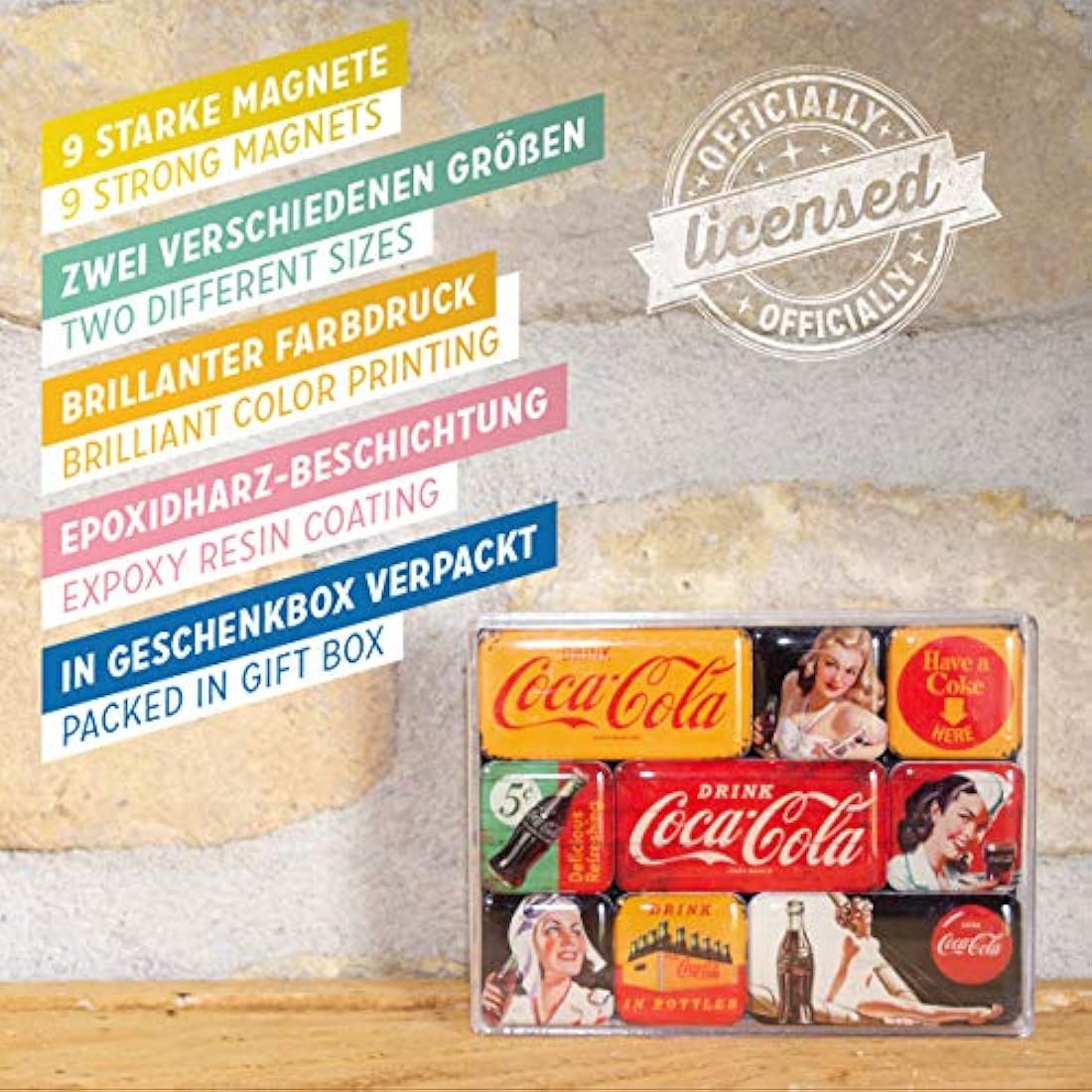 Juego de 9 mini imanes para nevera Nostalgic-Art Coca-Cola