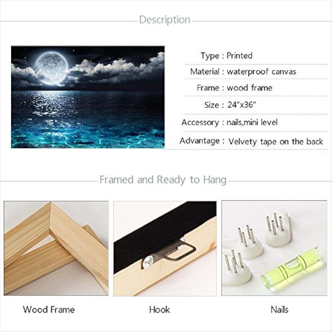 Sechars - Lienzo decorativo para pared, diseño de luna