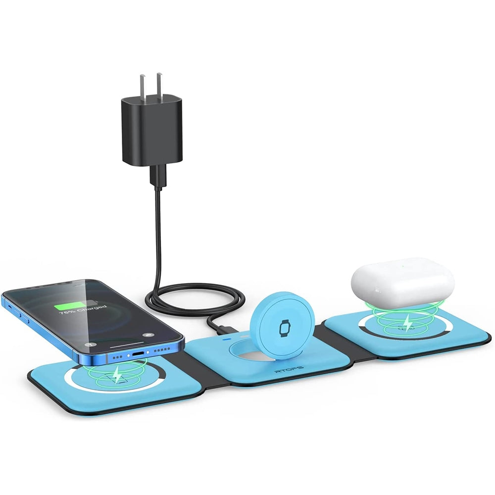 Cargador inalámbrico 3 en 1 magnética de viaje color azul
